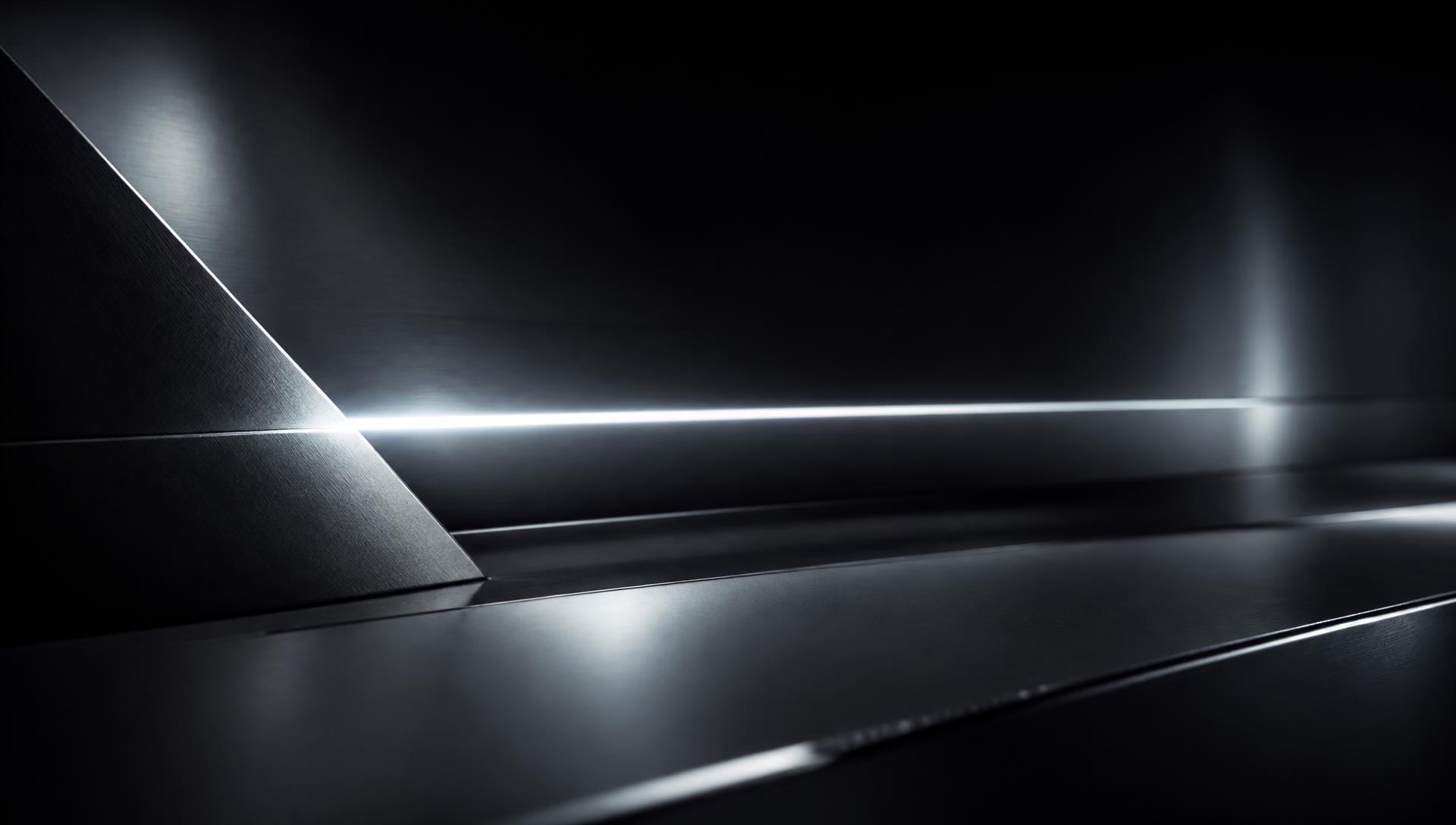 Superfícies metálicas escuras com linha de LED prateada